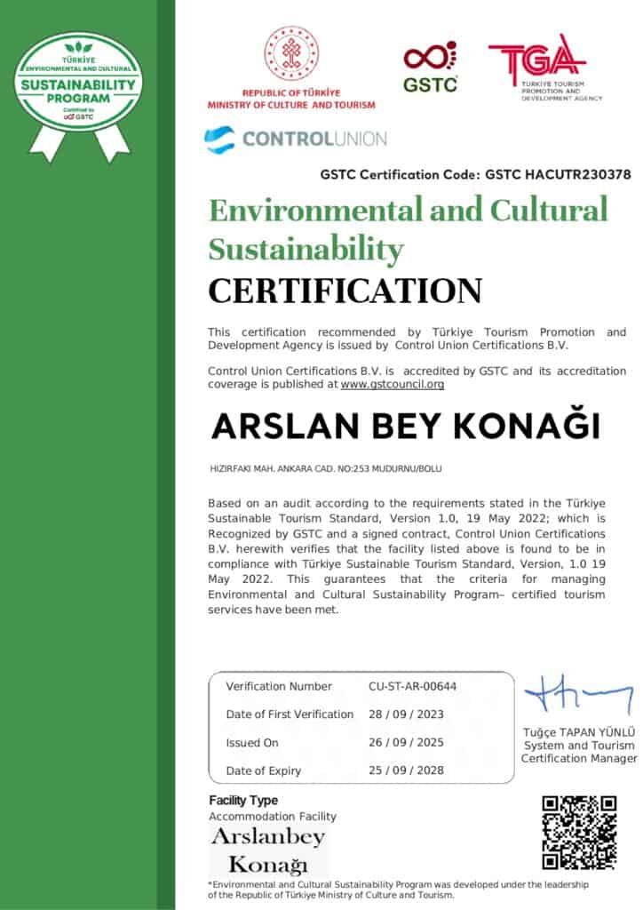 ARSLAN BEY KONAĞI SÜR SERTİFİKASI 2026-EN