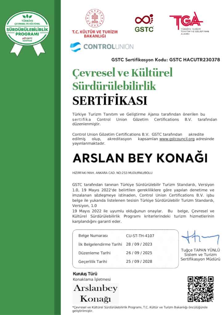 ARSLAN BEY KONAĞI SÜR SERTİFİKASI 2026-TR